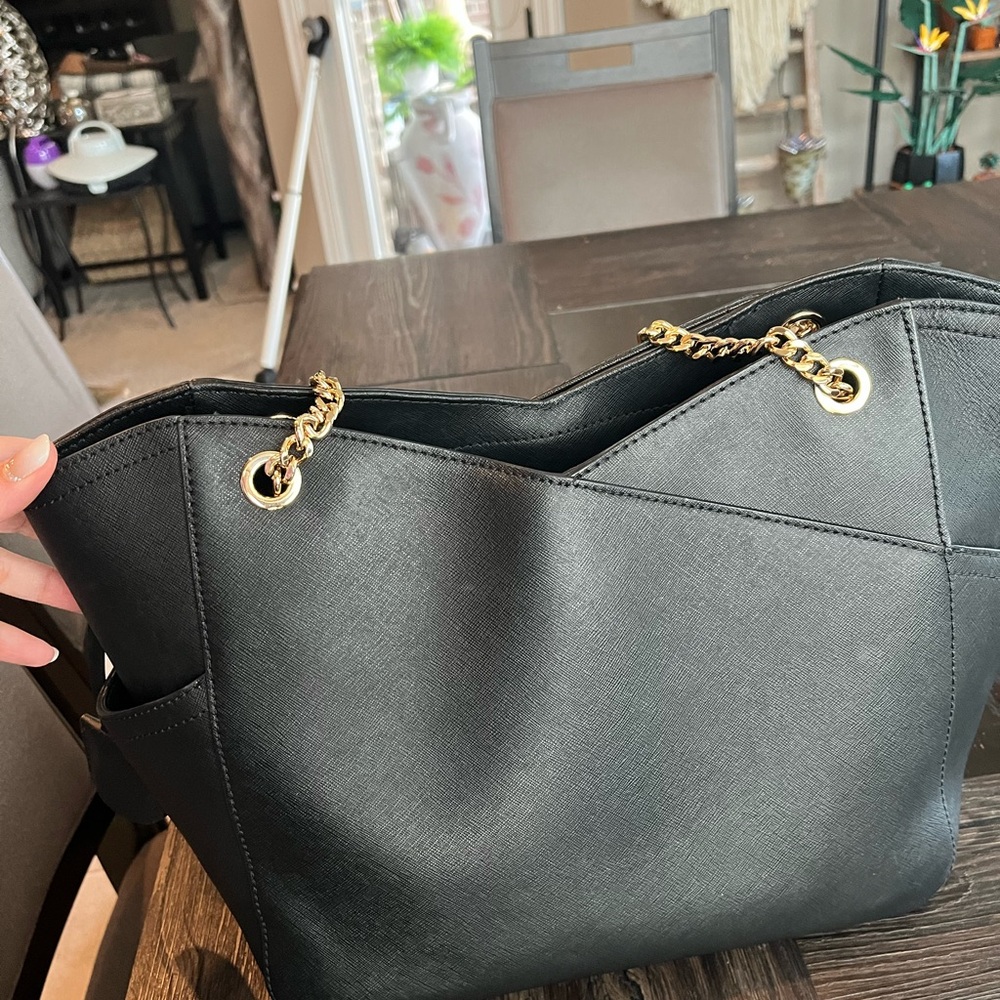 Michael Kors Elegant Black Tote Bag with Gold Accents